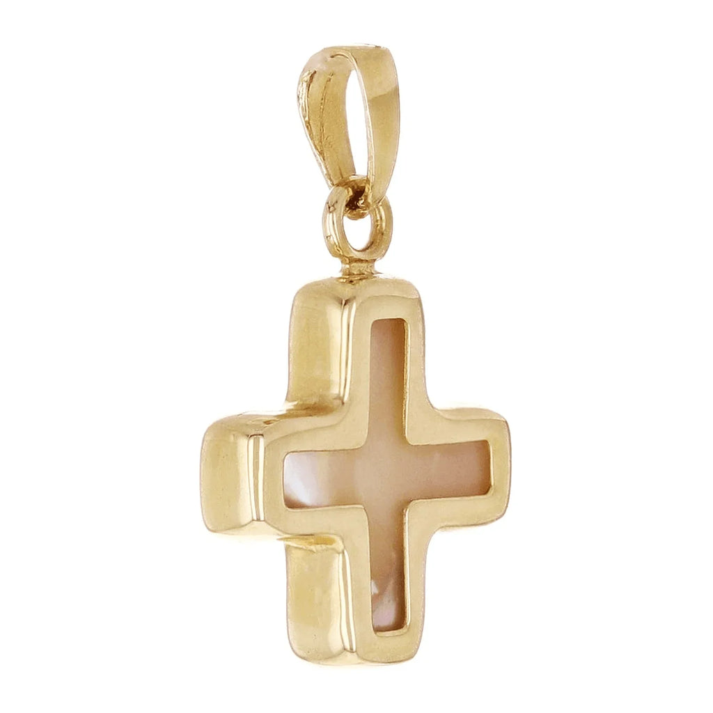 Italian 14k Yellow Gold Mother of Pearl Cross Charm Pendant 18.9mm x 11.9mm 0.8g - Jewelry Store by Erik Rayo