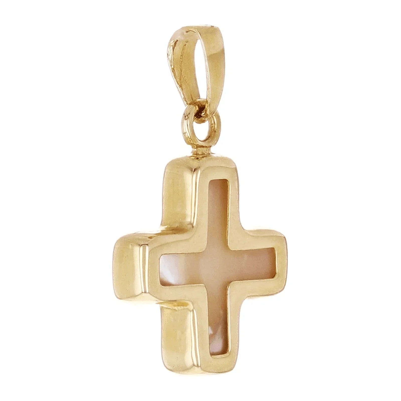 Italian 14k Yellow Gold Mother of Pearl Cross Charm Pendant 18.9mm x 11.9mm 0.8g - Jewelry Store by Erik Rayo