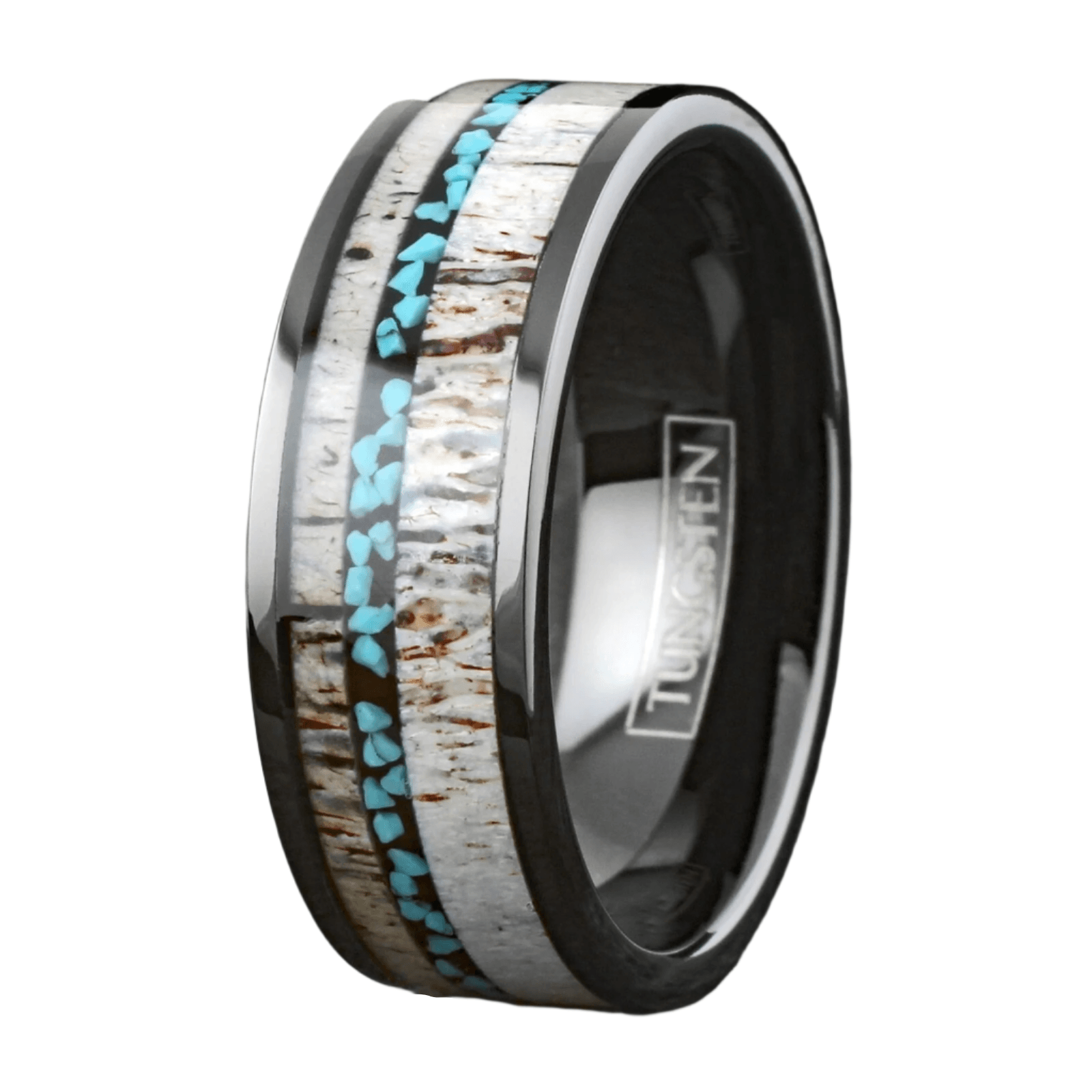 Deer Antler Turquoise Wedding Band Ring for Men Tungsten Carbide Men's Engagement Ring - Jewelry Store by Erik Rayo