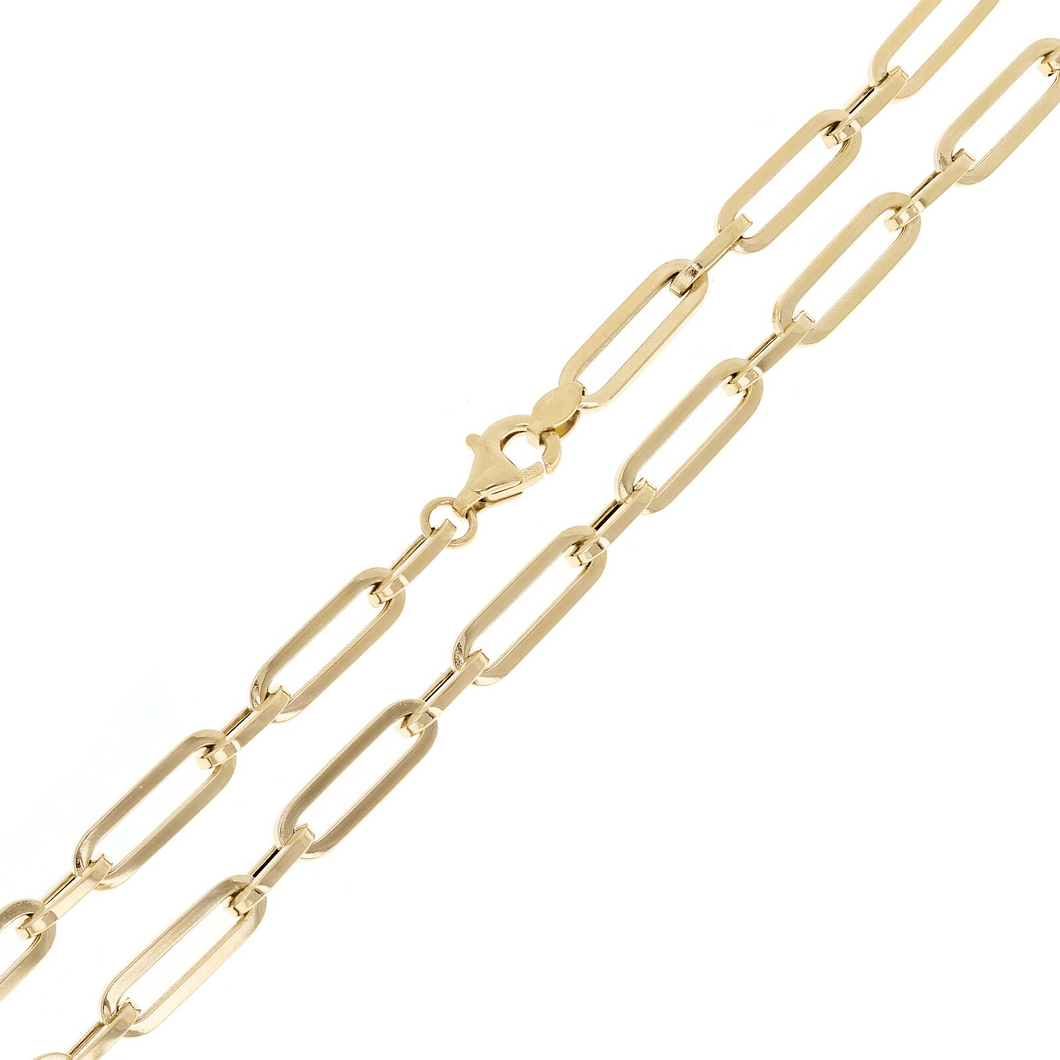 Italian 14k Yellow Gold Hollow Paper Clip Chain Necklace 20