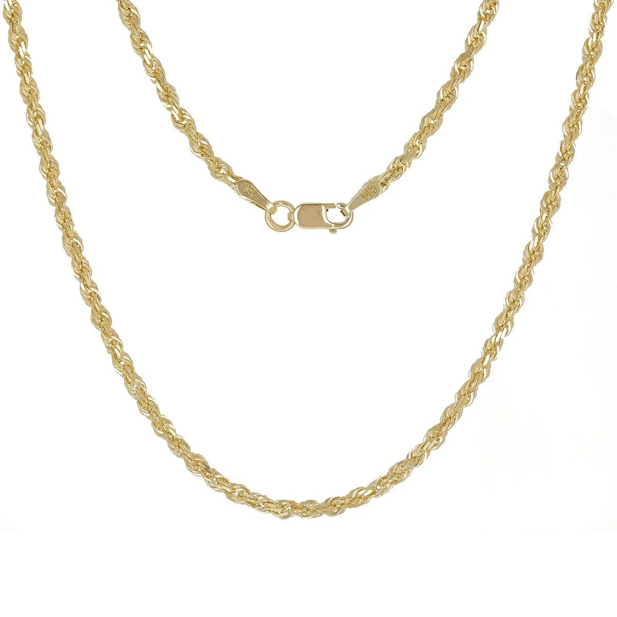 14k Yellow Gold Solid Diamond Cut Rope Chain Necklace 24" 2.5mm 11.4 grams - Jewelry Store by Erik Rayo