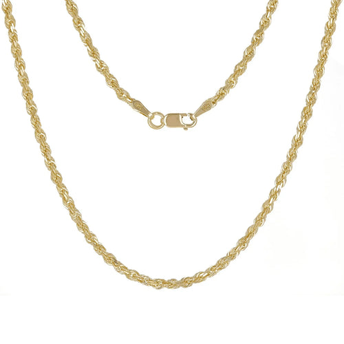 14k Yellow Gold Solid Diamond Cut Rope Chain Necklace 24" 2.5mm 11.4 grams - Jewelry Store by Erik Rayo