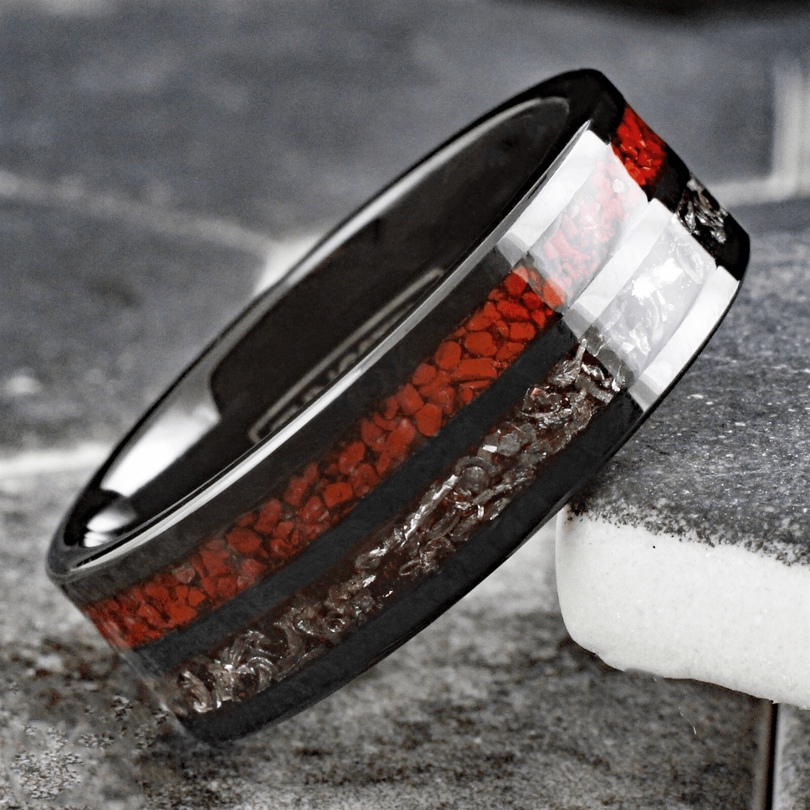 Wedding Band Ring for Men Black Tungsten Carbide Men's Ring Dinosaur Bone and Meteorite Wedding & Engagement