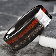 Load image into Gallery viewer, Wedding Band Ring for Men Black Tungsten Carbide Men&#39;s Ring Dinosaur Bone and Meteorite Wedding &amp; Engagement
