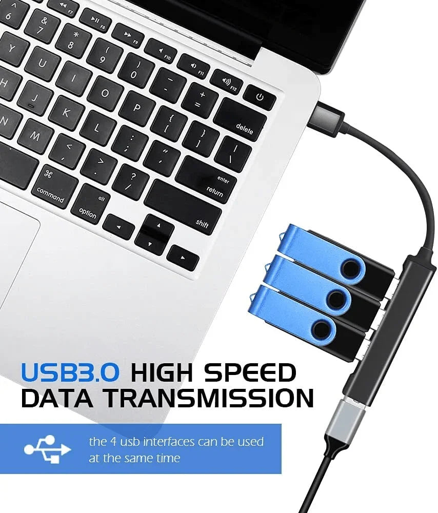 USB-C Type C to USB 3.0 4 Port Hub Splitter For PC Phone Mac iPad MacBook Pro - Jewelry Store by Erik Rayo