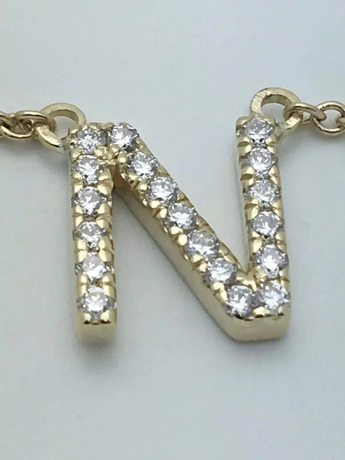 14k Yellow White or Rose Gold Diamond Initial Letter N Pendant Necklace 18" - Jewelry Store by Erik Rayo