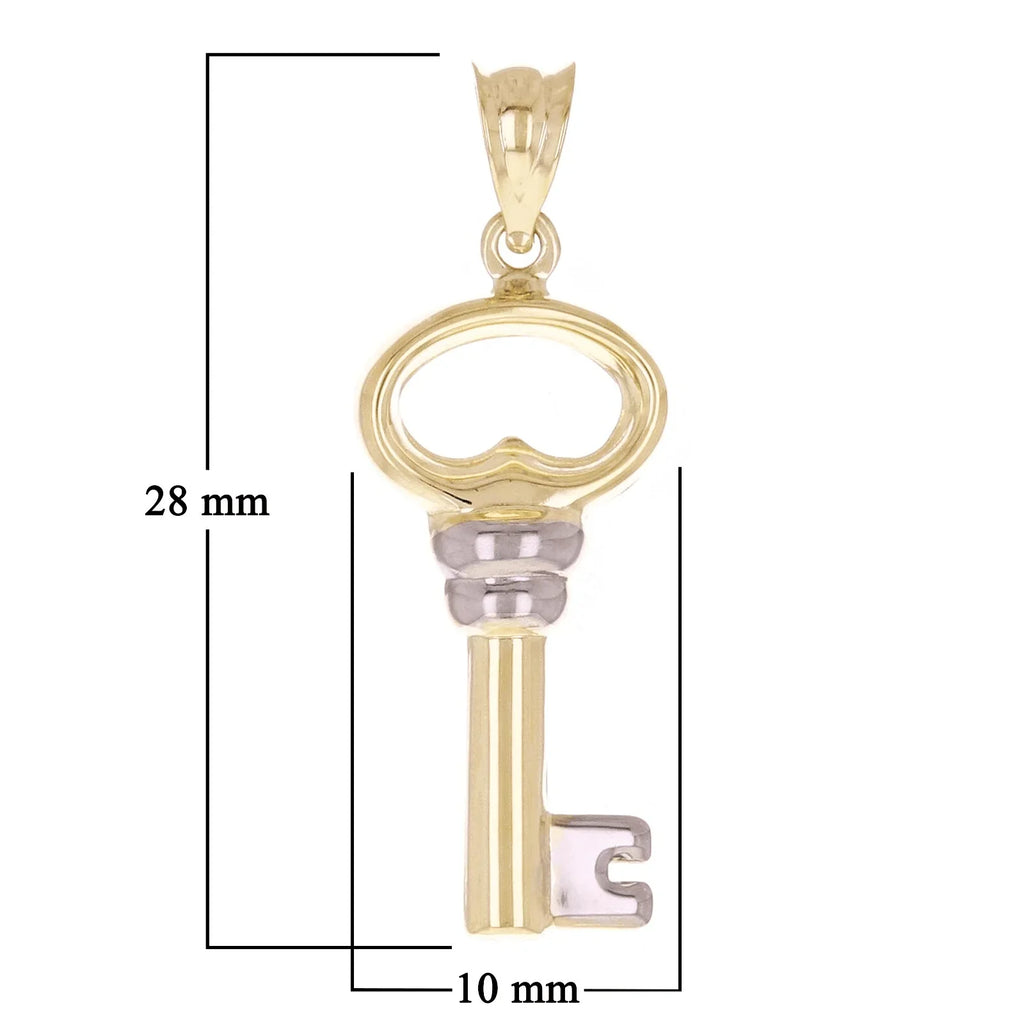 Italian 14k Yellow & White Gold Key Charm Pendant 1.1" 0.8 grams - Jewelry Store by Erik Rayo