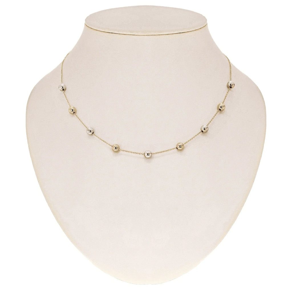 Italian 14k Yellow & White Gold Bead Station Chain Necklace 18" 6mm 3.2 grams - Jewelry Store by Erik Rayo