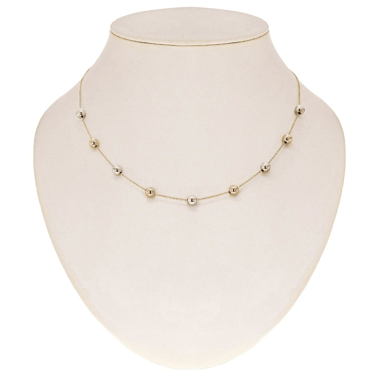 Italian 14k Yellow & White Gold Bead Station Chain Necklace 18" 6mm 3.2 grams - Jewelry Store by Erik Rayo