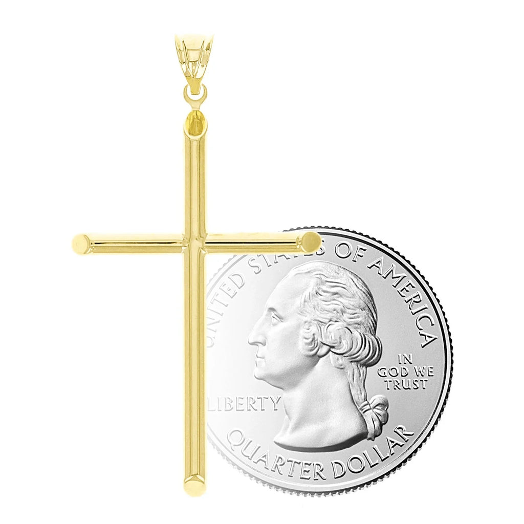 Italian 14k Yellow Gold Hollow High Polished Plain Cross Charm Pendant 1.7" 1g - Jewelry Store by Erik Rayo