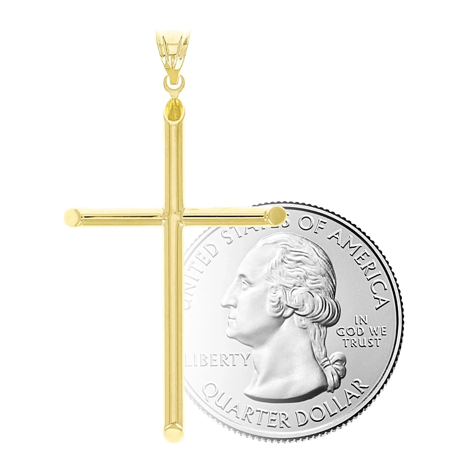 Italian 14k Yellow Gold Hollow High Polished Plain Cross Charm Pendant 1.7" 1g - Jewelry Store by Erik Rayo