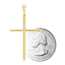 Load image into Gallery viewer, Italian 14k Yellow Gold Hollow High Polished Plain Cross Charm Pendant 1.7&quot; 1g
