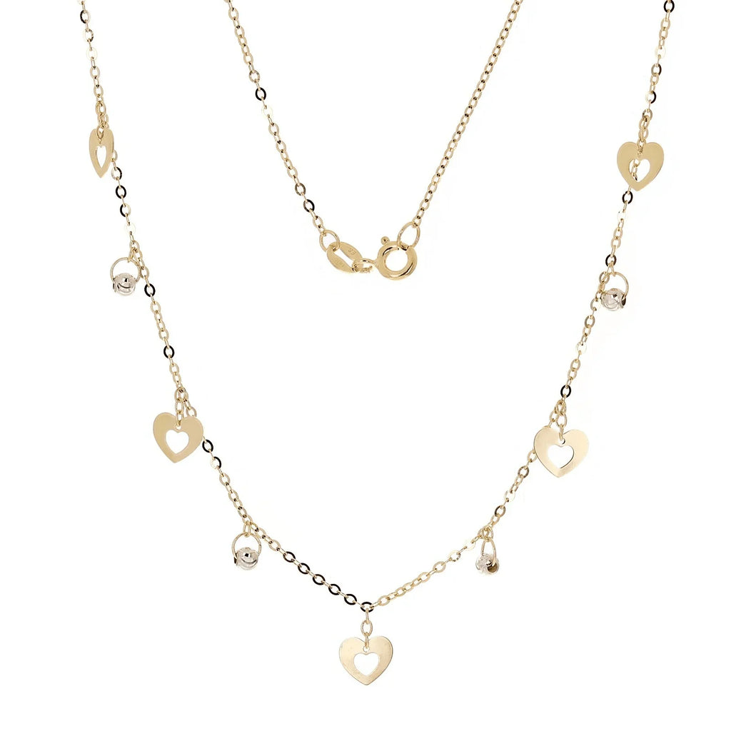 Italian 14k Two Tone Gold Ball Bead & Heart Charm Necklace 16.5" 2.1 grams - Jewelry Store by Erik Rayo