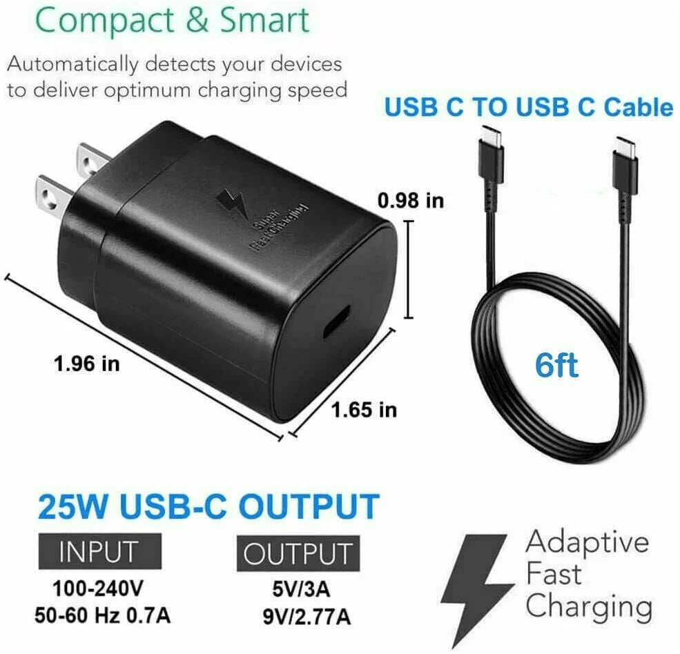 25W USB-C Super Fast Wall Charger 6FT Cable For Samsung Galaxy S21 S22 S23 S24 - Jewelry Store by Erik Rayo