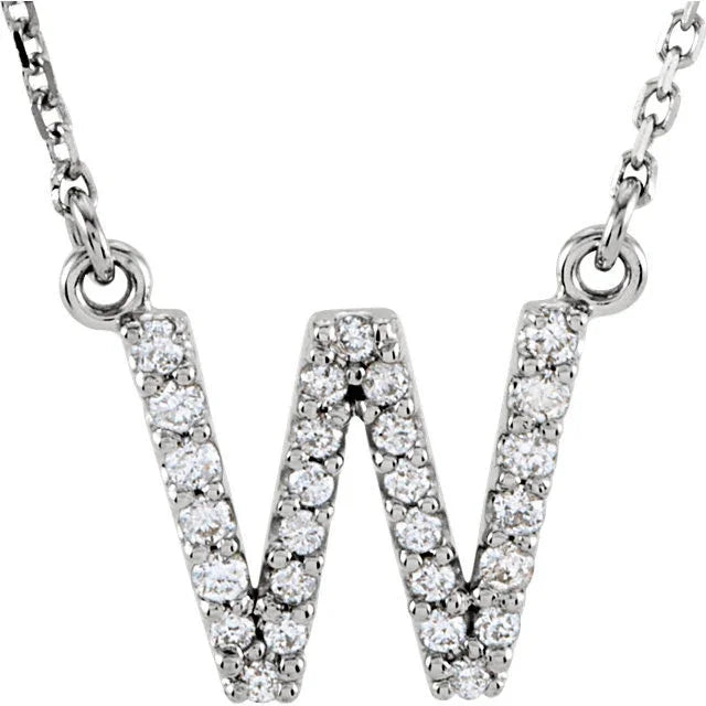 14k Yellow White or Rose Gold Diamond Initial Letter "W" Pendant Necklace 18" - Jewelry Store by Erik Rayo