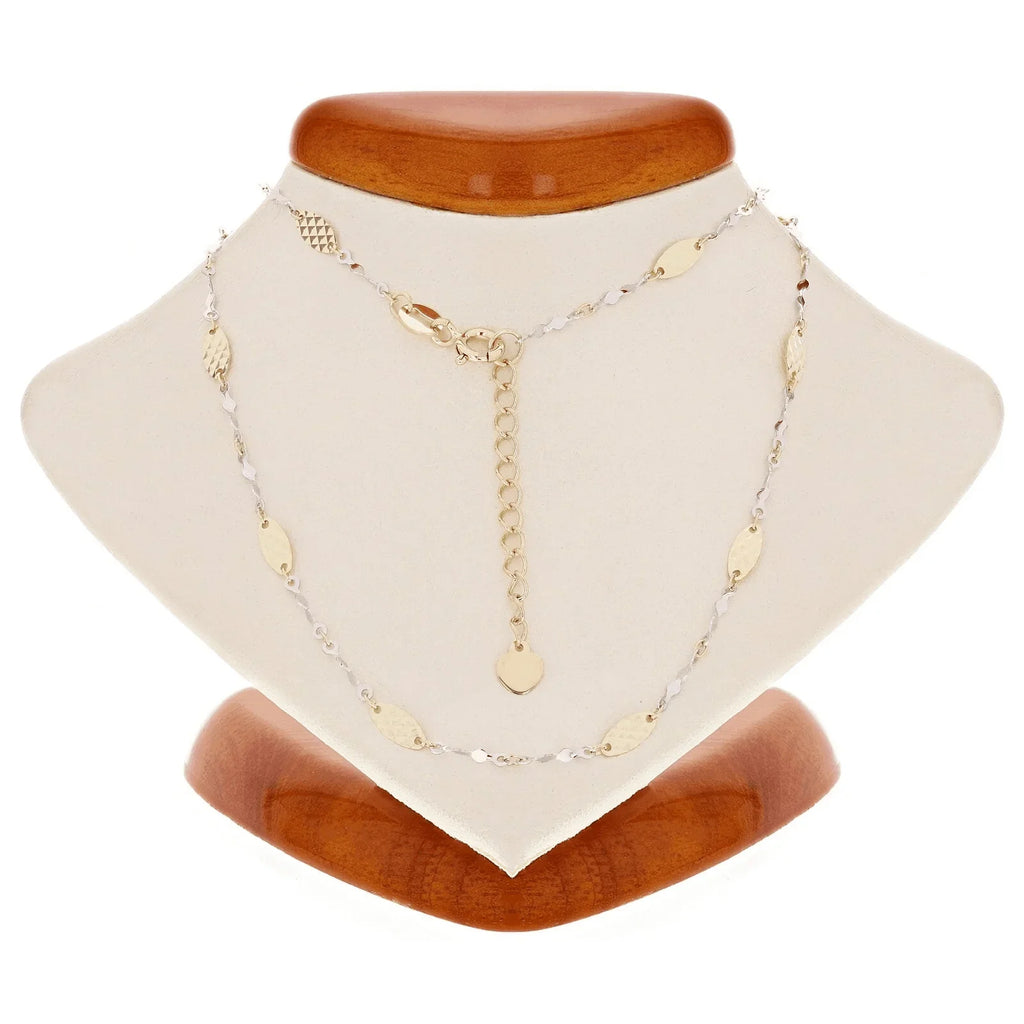 Italian 14k Two Tone Gold Diamond Cut Oval and Twisted Link Necklace 16" 2.4g - Jewelry Store by Erik Rayo