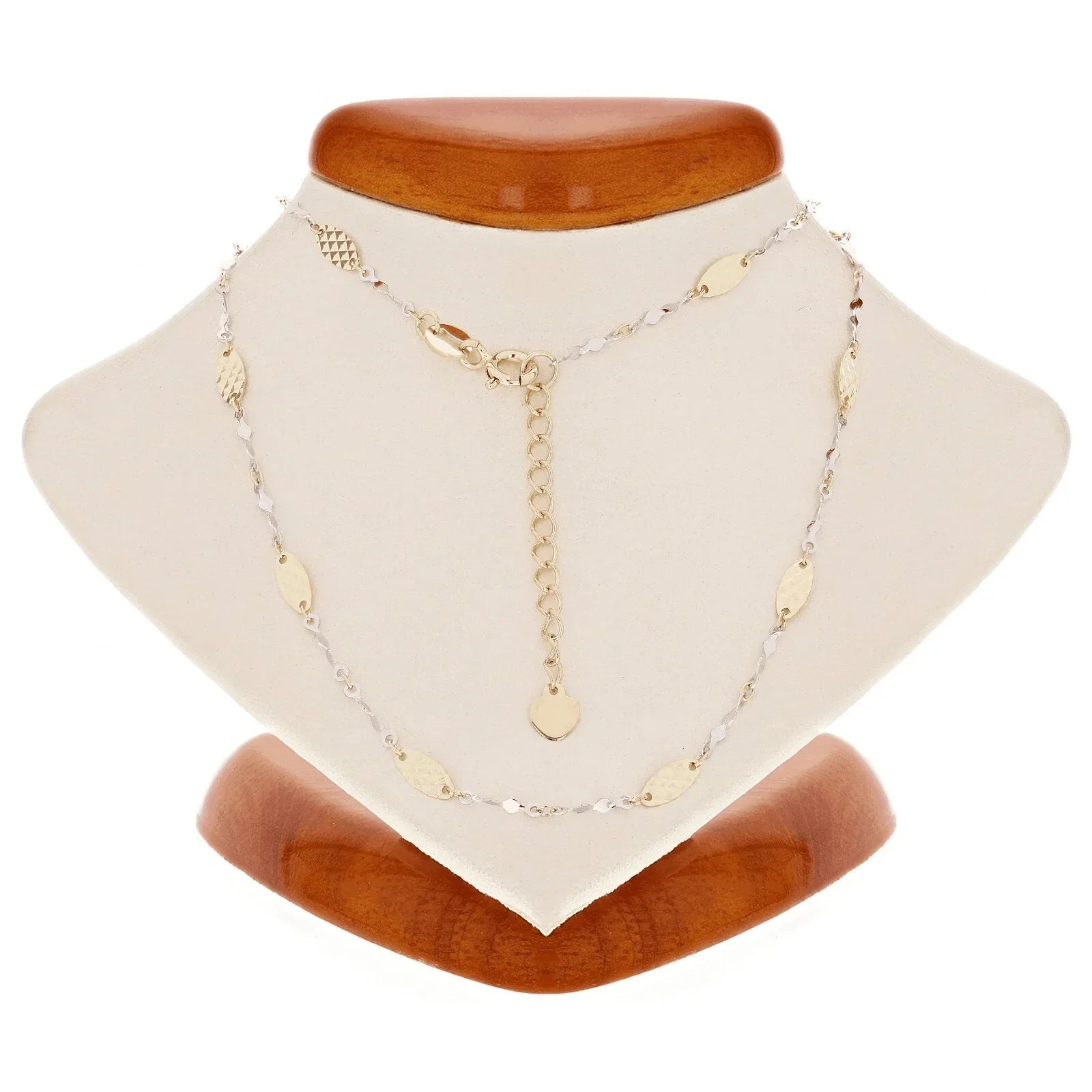 Italian 14k Two Tone Gold Diamond Cut Oval and Twisted Link Necklace 16" 2.4g - Jewelry Store by Erik Rayo
