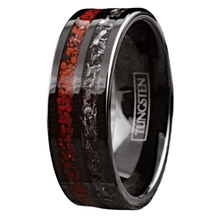 Load image into Gallery viewer, Wedding Band Ring for Men Black Tungsten Carbide Men&#39;s Ring Dinosaur Bone and Meteorite Wedding &amp; Engagement

