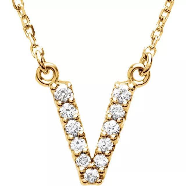 14k Yellow White or Rose Gold Diamond Initial Letter V Pendant Necklace 18" - Jewelry Store by Erik Rayo