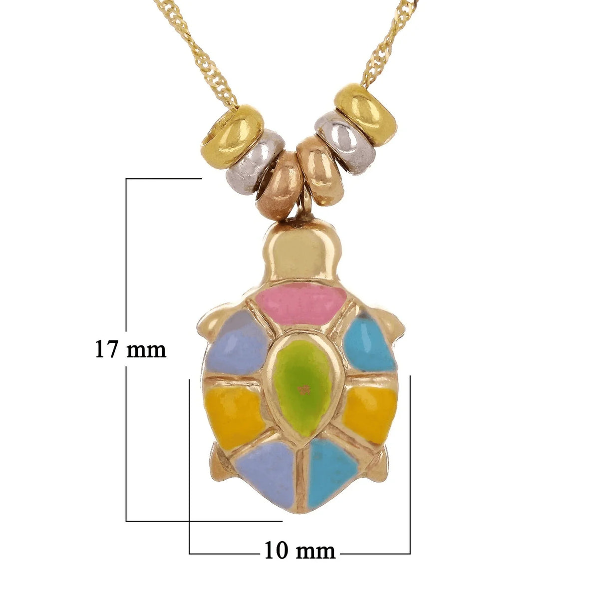 14k Tri Color Gold Enamel Turtle Charm Pendant with 16" Singapore Necklace - Jewelry Store by Erik Rayo