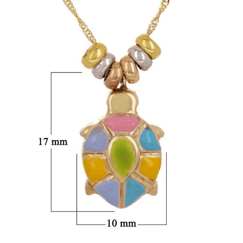 14k Tri Color Gold Enamel Turtle Charm Pendant with 16" Singapore Necklace - Jewelry Store by Erik Rayo