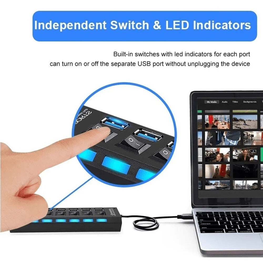 7 Port USB 2.0 / 3.0 Hub Splitter Adapter High Speed For PC Laptop Mac Desktop - Jewelry Store by Erik Rayo
