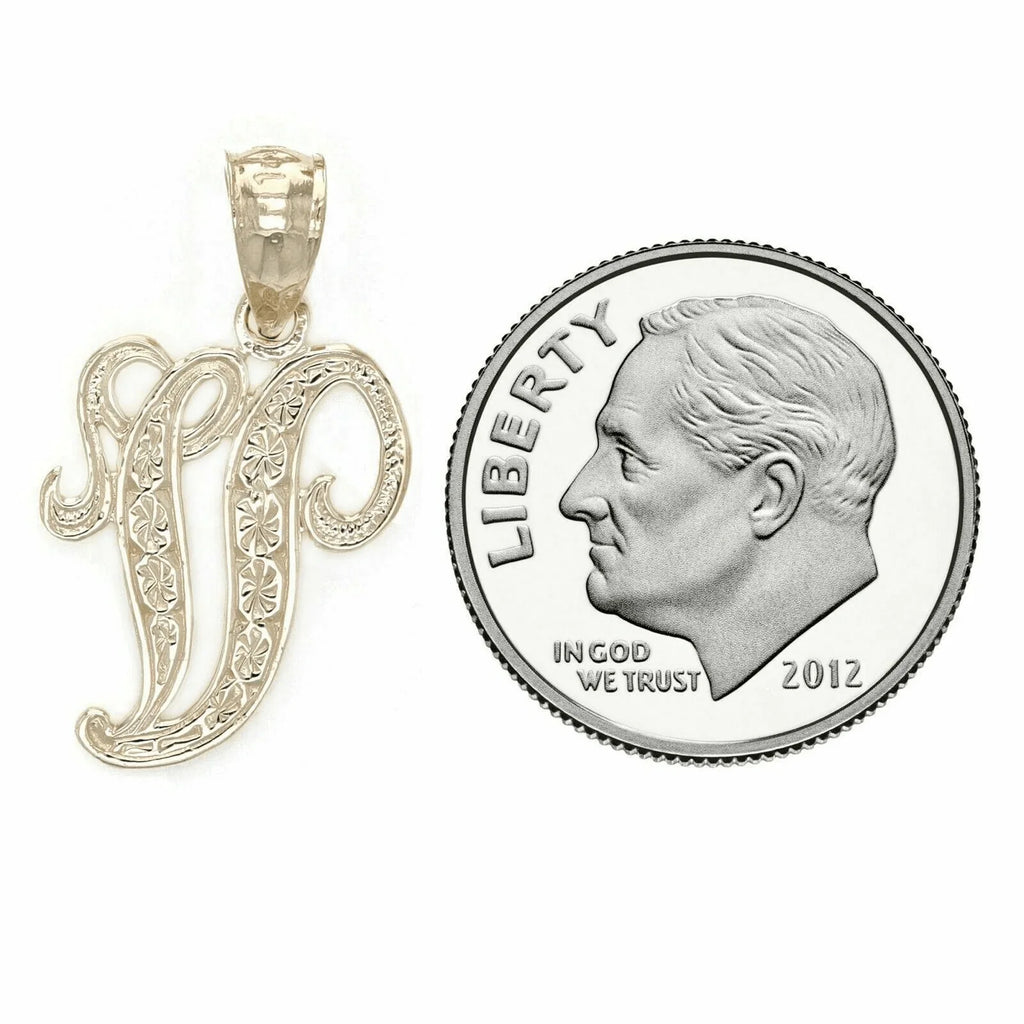 14k Yellow or White Gold Initial Letter V Alphabet A-Z Charm Pendant - Jewelry Store by Erik Rayo