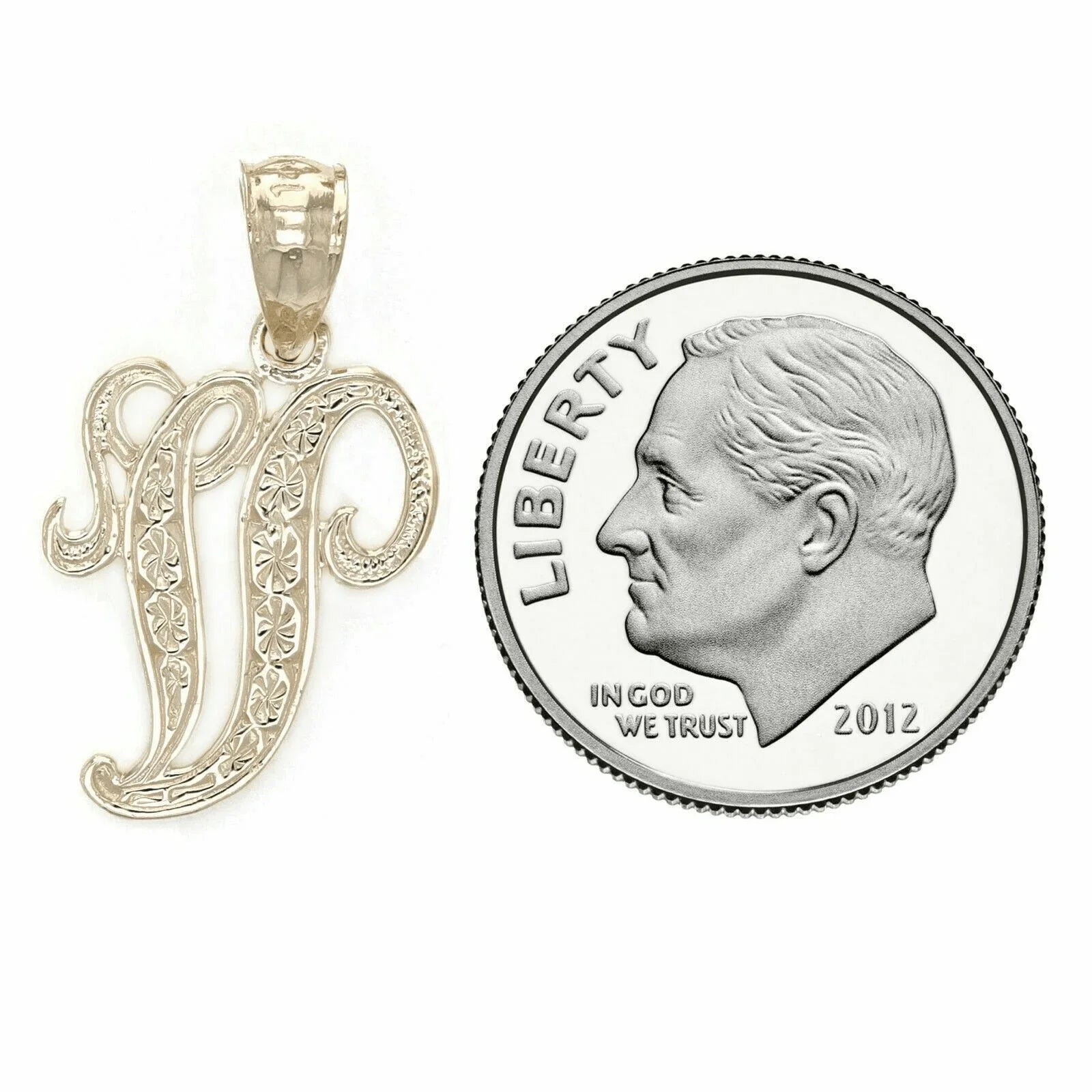 14k Yellow or White Gold Initial Letter V Alphabet A-Z Charm Pendant - Jewelry Store by Erik Rayo