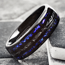Load image into Gallery viewer, Unique Black Meteorite Tungsten Carbide Wedding Band Ring for Men &amp; Women – Blue Sandstone &amp; Meteorite Space Galaxy Design
