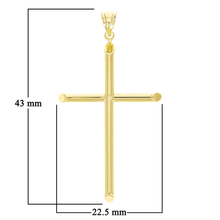 Load image into Gallery viewer, Italian 14k Yellow Gold Hollow High Polished Plain Cross Charm Pendant 1.7&quot; 1g
