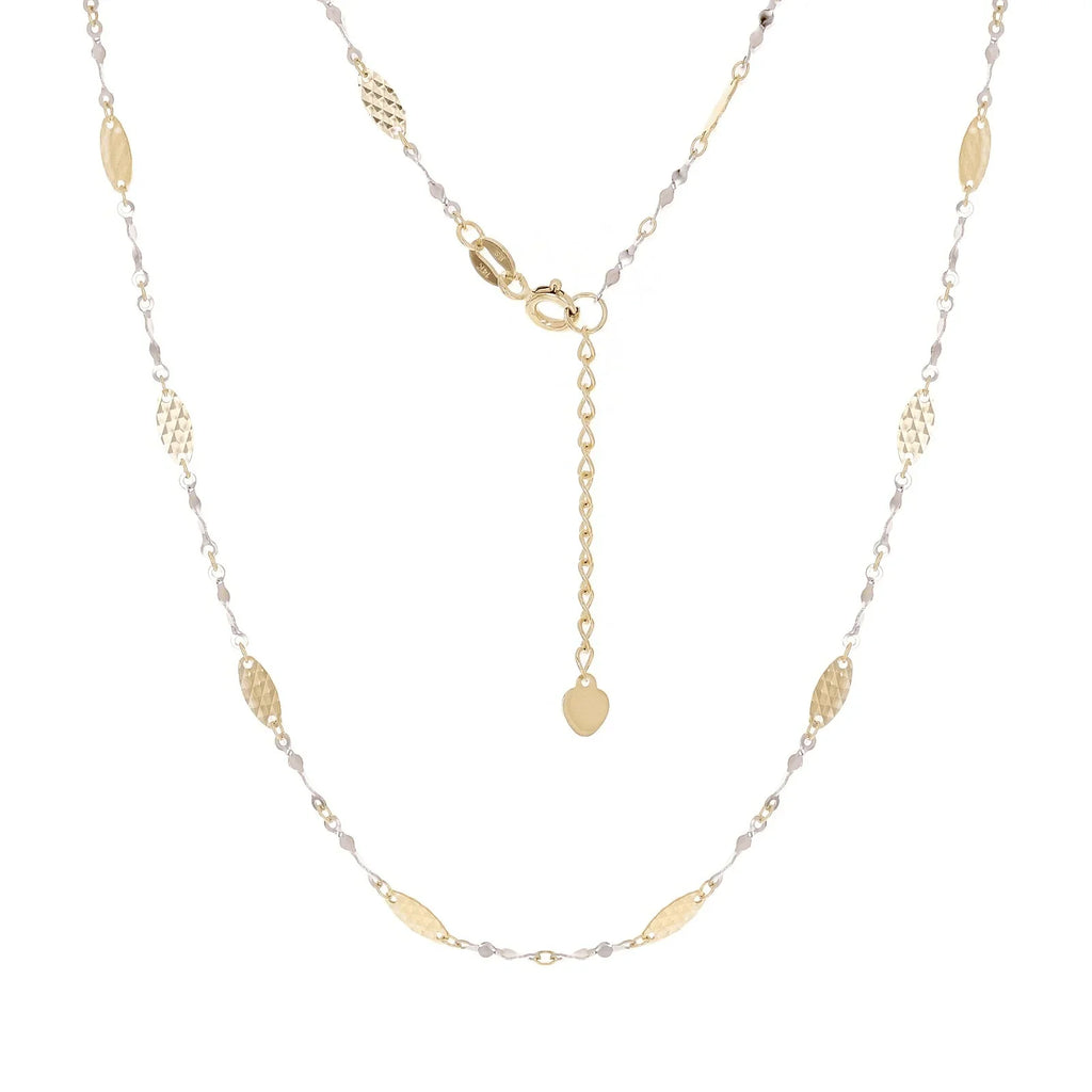 Italian 14k Two Tone Gold Diamond Cut Oval and Twisted Link Necklace 16" 2.4g - Jewelry Store by Erik Rayo