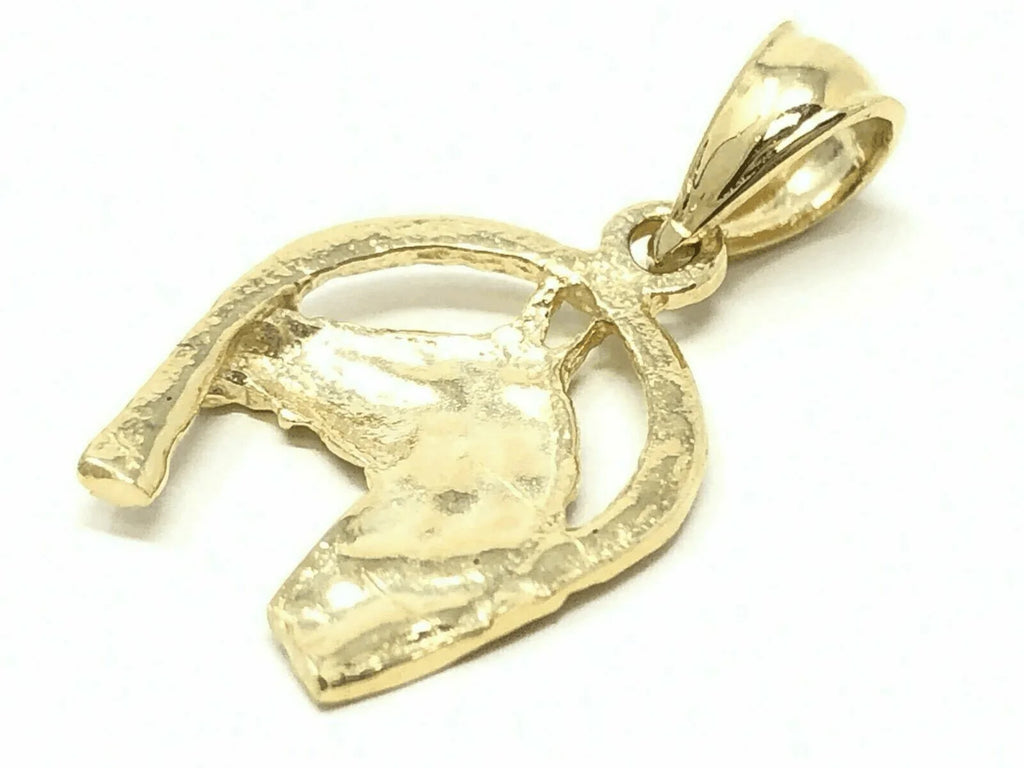 14k Yellow Gold Solid Horse Face Horse Shoe Charm Pendant 1 gram - Jewelry Store by Erik Rayo