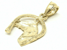 Load image into Gallery viewer, 14k Yellow Gold Solid Horse Face Horse Shoe Charm Pendant 1 gram
