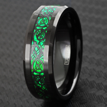 Load image into Gallery viewer, Wedding Band Ring for Men Black Tungsten Carbide Men&#39;s Ring Green Celtic Dragon
