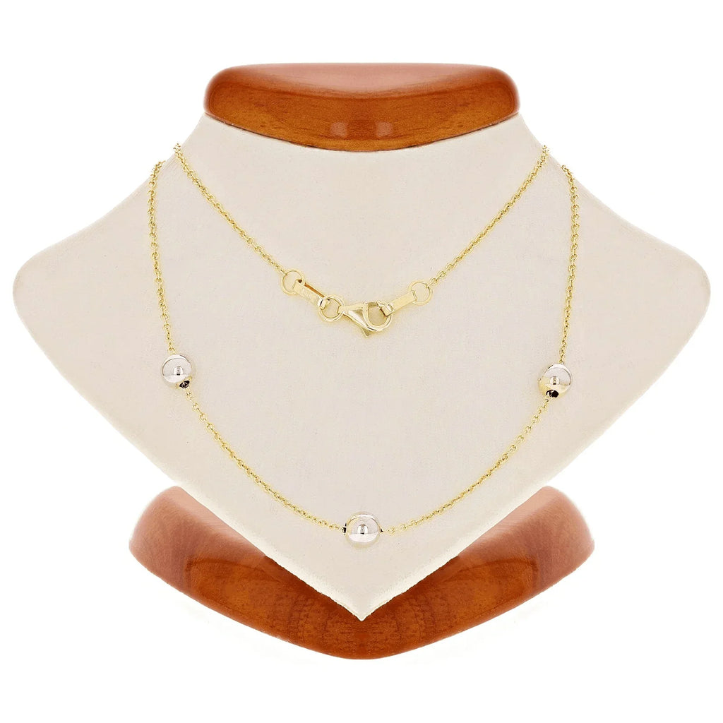 Italian 14k Two Tone Gold Polished Ball Bead Station Necklace 16.5" 5mm 2.1grams - Jewelry Store by Erik Rayo