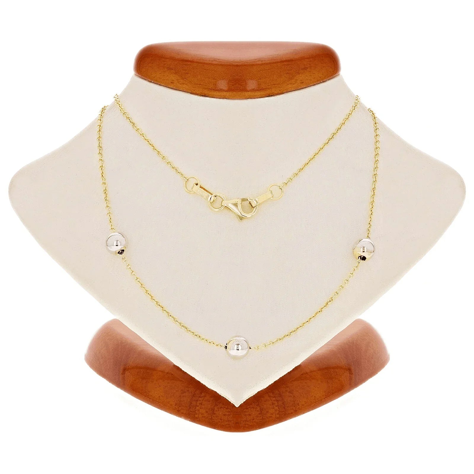 Italian 14k Two Tone Gold Polished Ball Bead Station Necklace 16.5" 5mm 2.1grams - Jewelry Store by Erik Rayo