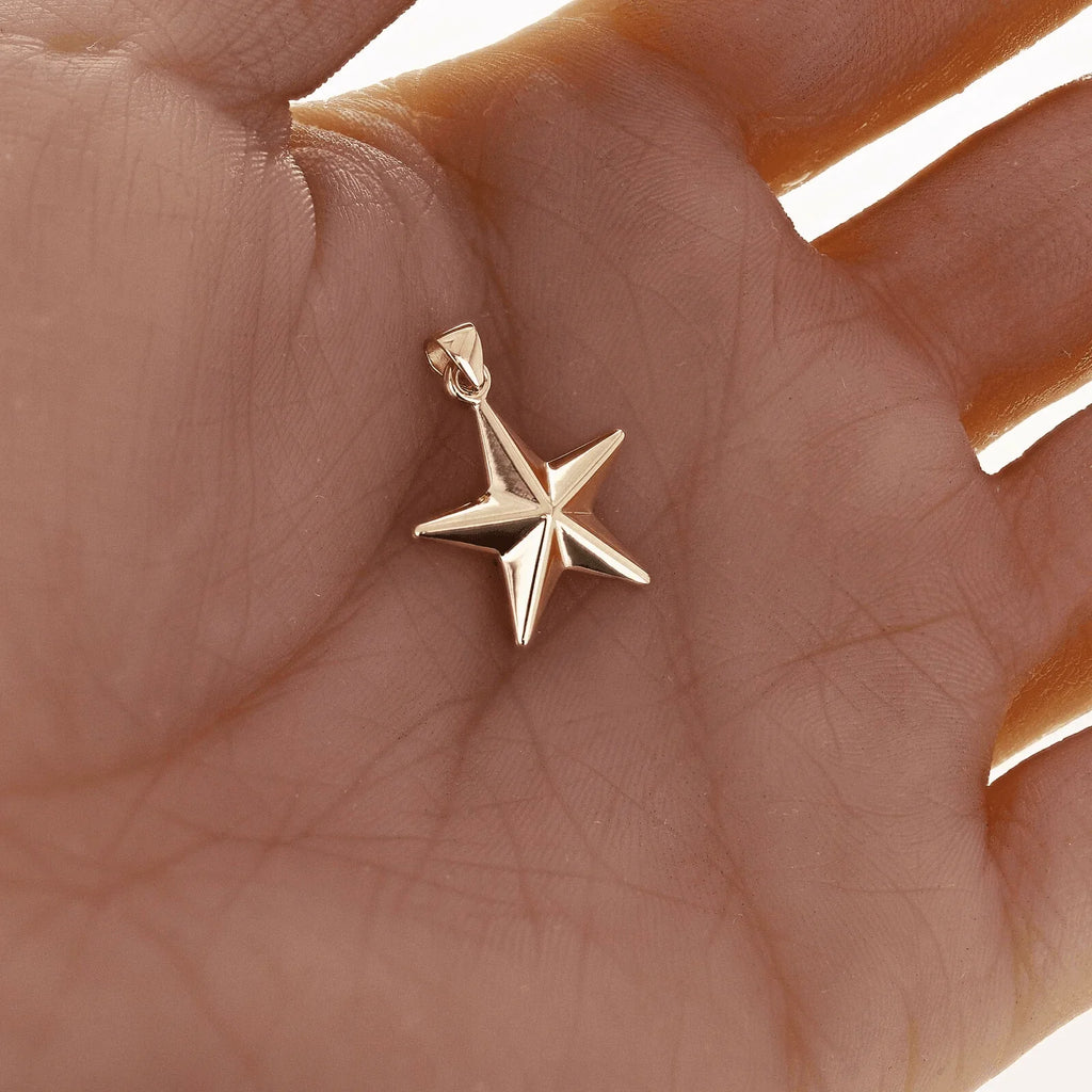 Italian 14k Yellow Gold 3D STAR Charm Pendant 22.6mm x 16.9mm 0.9 gram - Jewelry Store by Erik Rayo