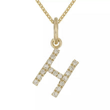 Load image into Gallery viewer, 14k Yellow White or Rose Gold Diamond Initial Letter Charm Pendant Necklace 18&quot;
