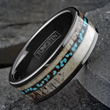 Load image into Gallery viewer, Deer Antler Turquoise Wedding Band Ring for Men Tungsten Carbide Men&#39;s Engagement Ring
