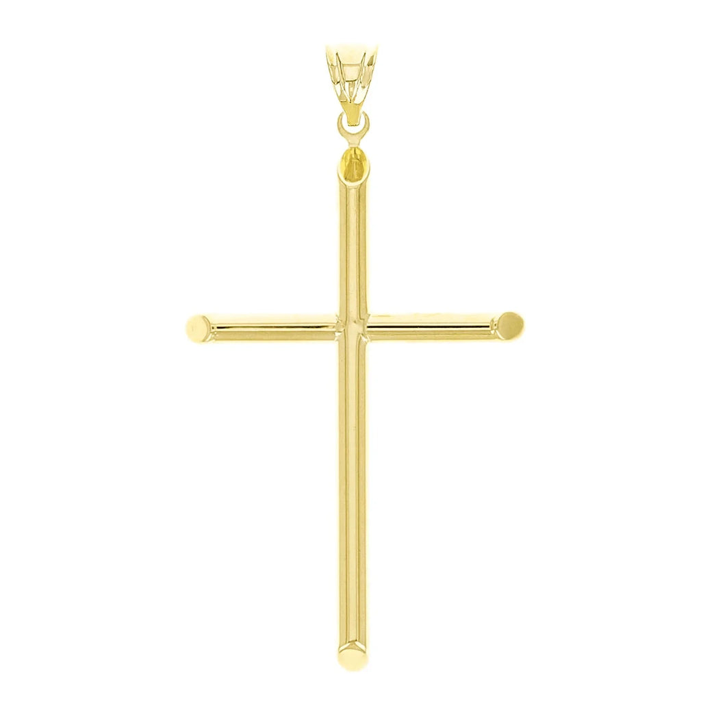 Italian 14k Yellow Gold Hollow High Polished Plain Cross Charm Pendant 1.7" 1g - Jewelry Store by Erik Rayo