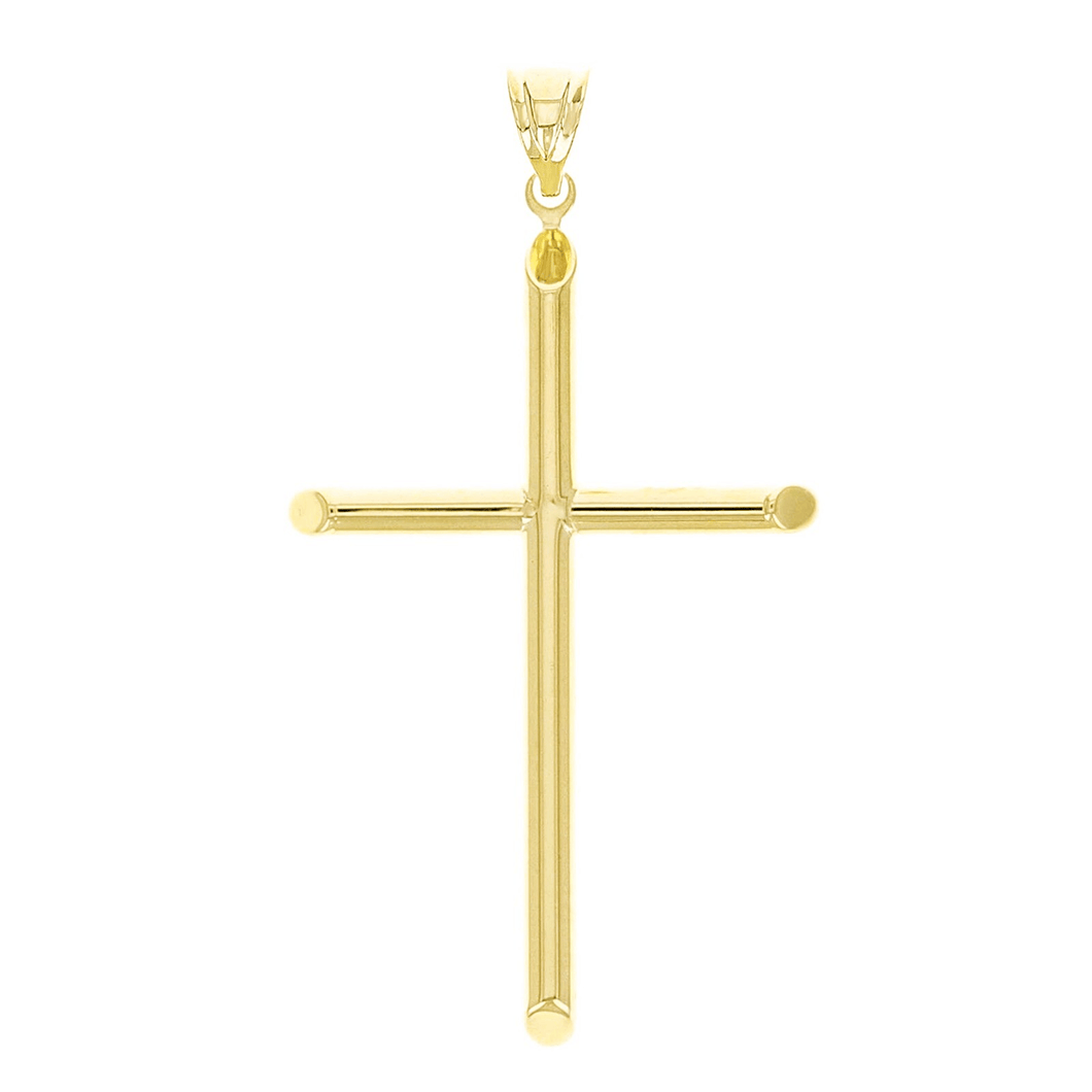 Italian 14k Yellow Gold Hollow High Polished Plain Cross Charm Pendant 1.7