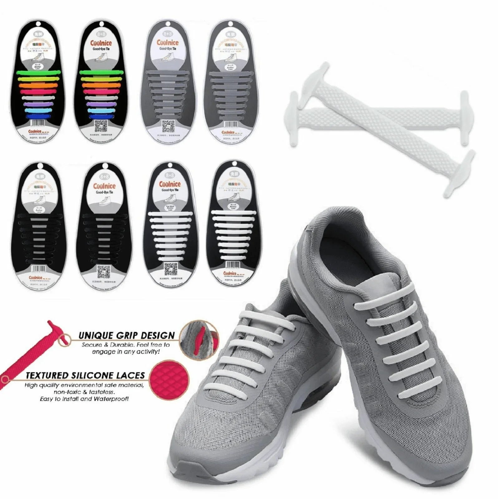 16Pcs Easy No Tie Shoelaces Elastic Silicone Flat Lazy Shoe Lace Strings Adult - Jewelry Store by Erik Rayo