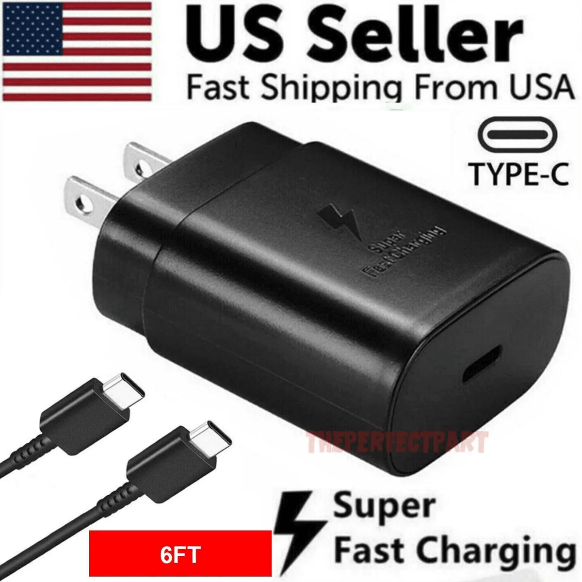 25W USB-C Super Fast Wall Charger 6FT Cable For Samsung Galaxy S21 S22 S23 S24 - Jewelry Store by Erik Rayo