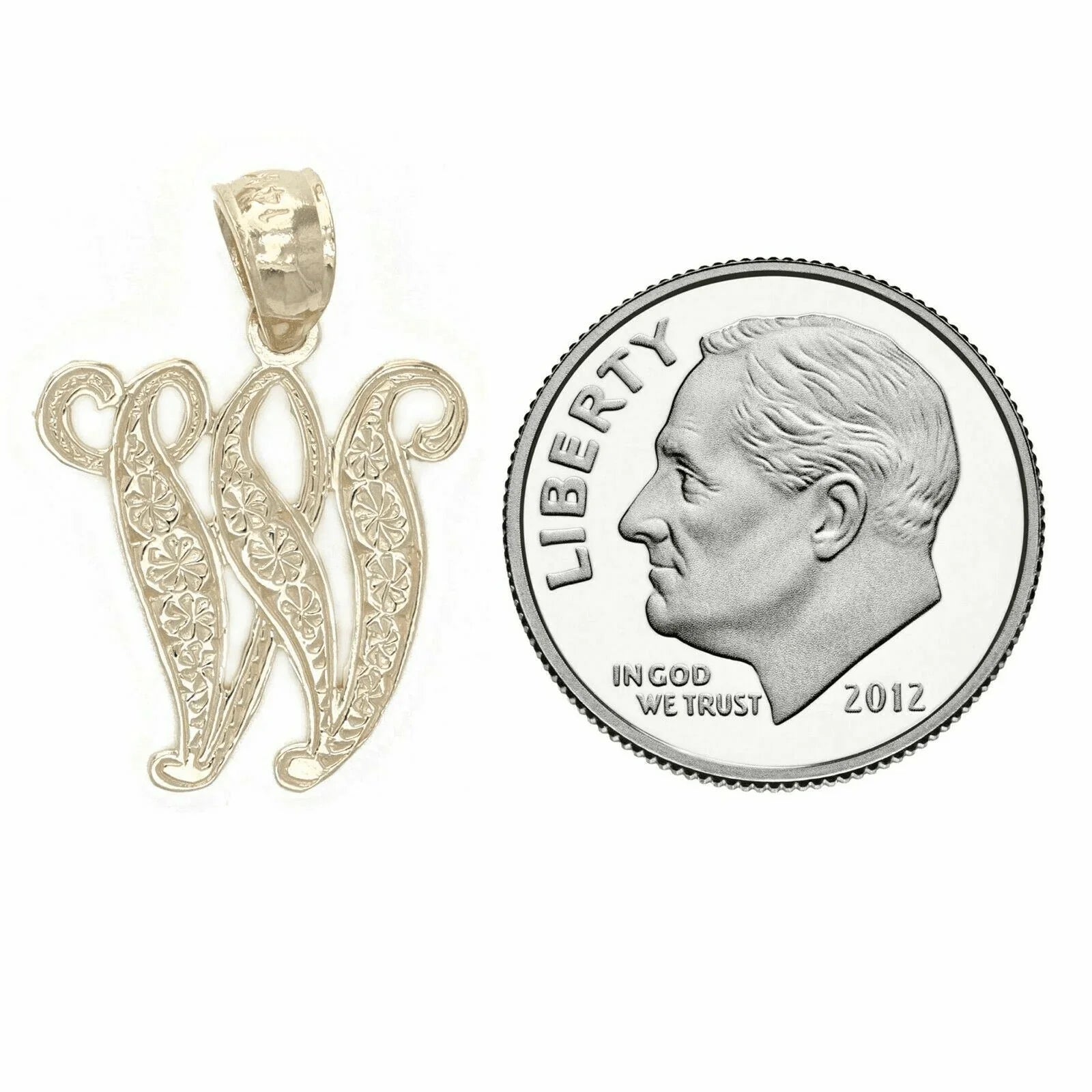 14k Yellow or White Gold Initial Letter W Alphabet A-Z Charm Pendant - Jewelry Store by Erik Rayo