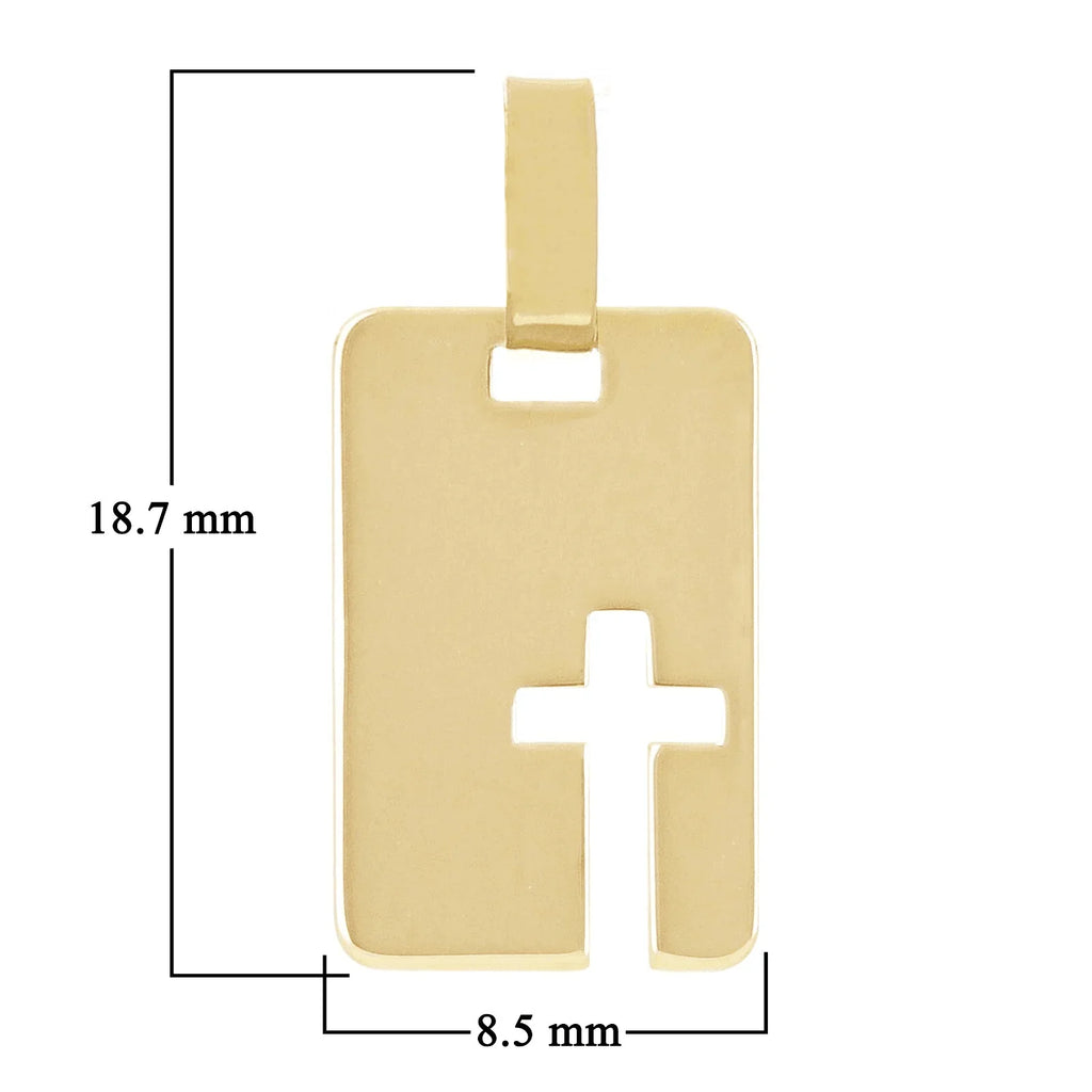 Italian 14k Yellow Gold Cross Cut Out Disc Rectangle Charm Pendant 0.5 gram - Jewelry Store by Erik Rayo