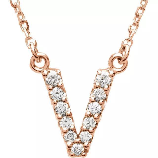 14k Yellow White or Rose Gold Diamond Initial Letter V Pendant Necklace 18" - Jewelry Store by Erik Rayo