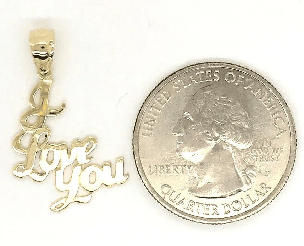 14k Yellow Gold Solid I Love You Words Charm Pendant 1" 0.8 grams - Jewelry Store by Erik Rayo