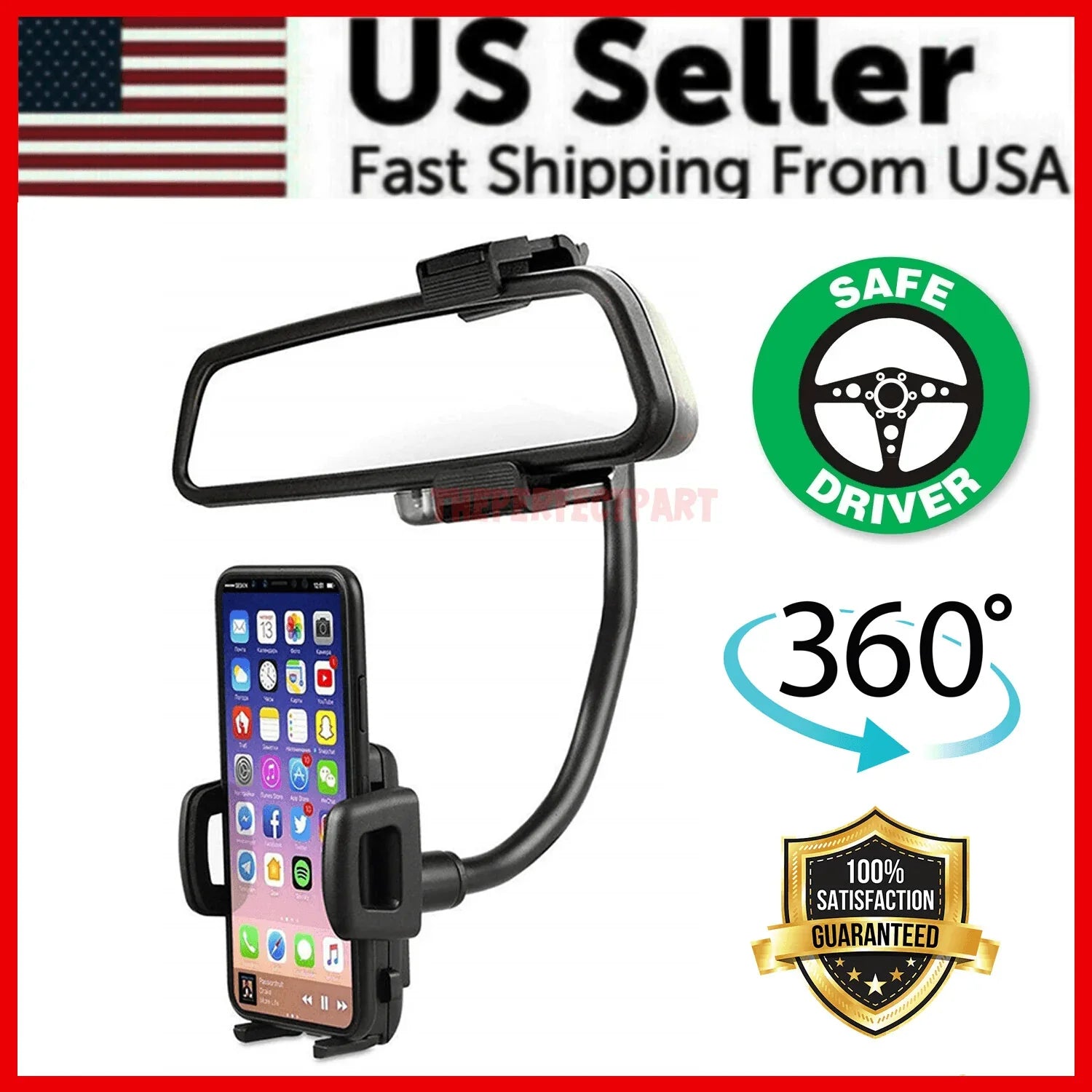 Universal 360° Car Rearview Mirror Mount Stand Holder Cradle For Cell Phone GPS - Jewelry Store by Erik Rayo