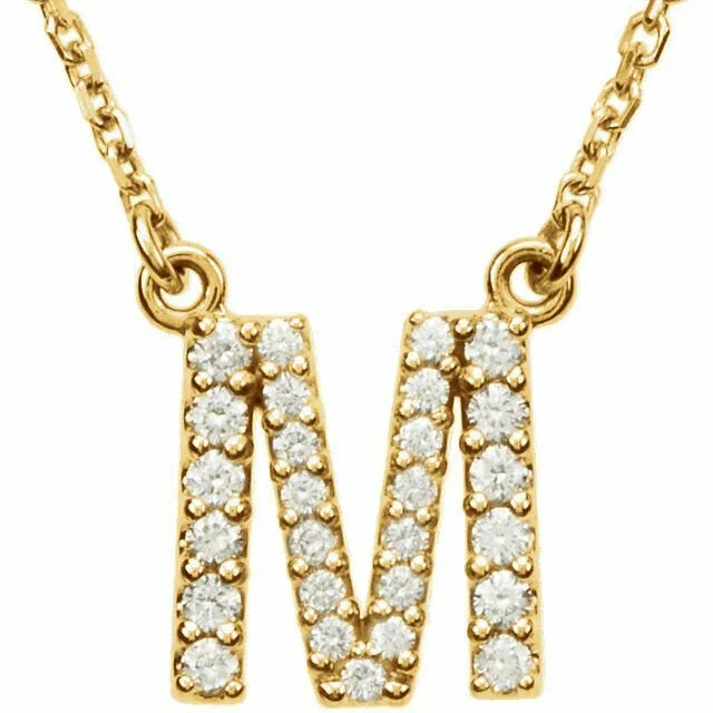 14k Yellow White or Rose Gold Diamond Initial Letter M Pendant Necklace 18" - Jewelry Store by Erik Rayo