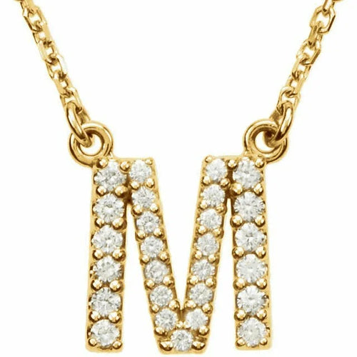 14k Yellow White or Rose Gold Diamond Initial Letter M Pendant Necklace 18" - Jewelry Store by Erik Rayo